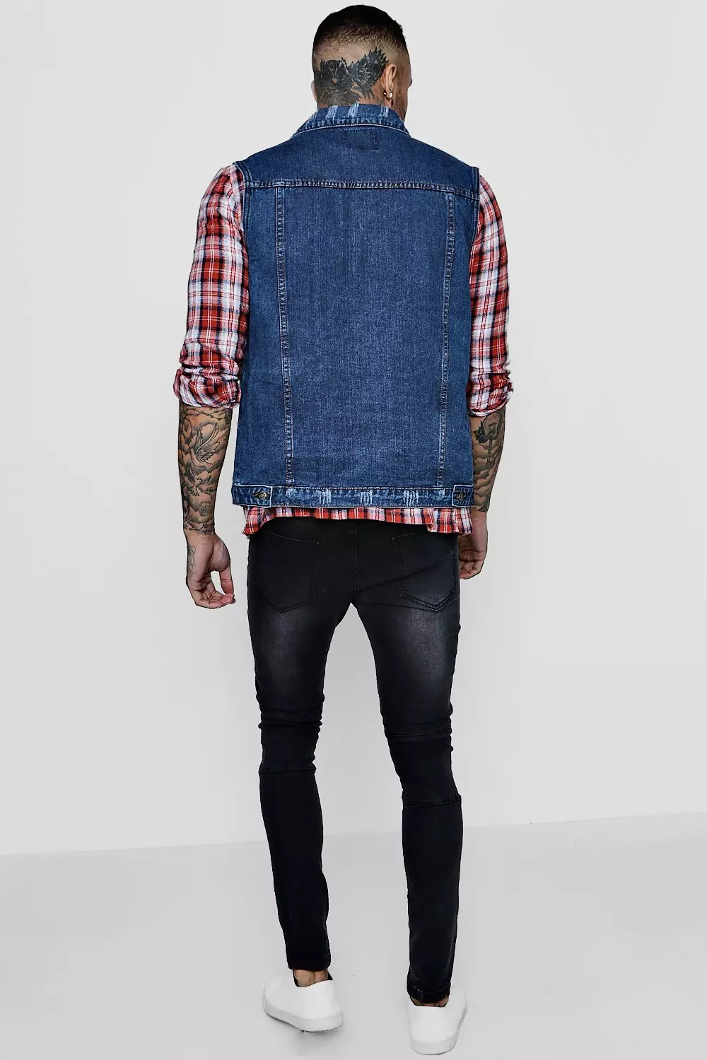 Distressed sleeveless outlet denim jacket